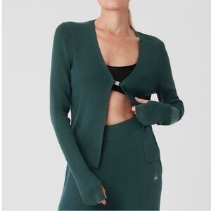 ALO Yoga Knit Salana Cardigan-Midnight Green Size Medium